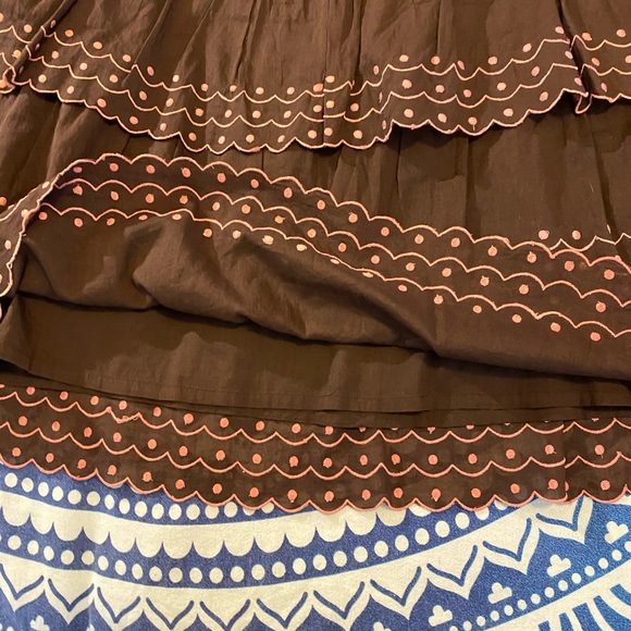 ANTHRO!💚👗ANTHROPOLOGIE IPSA BROWN A LINE SKIRT👗💚11/12 21” PINK EMBROIDERY - Picture 7 of 10